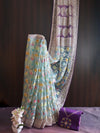 Banarasee Handwoven Jaal Design Organza Tissue Saree With Silk Embroidered Blouse-Pastel Blue