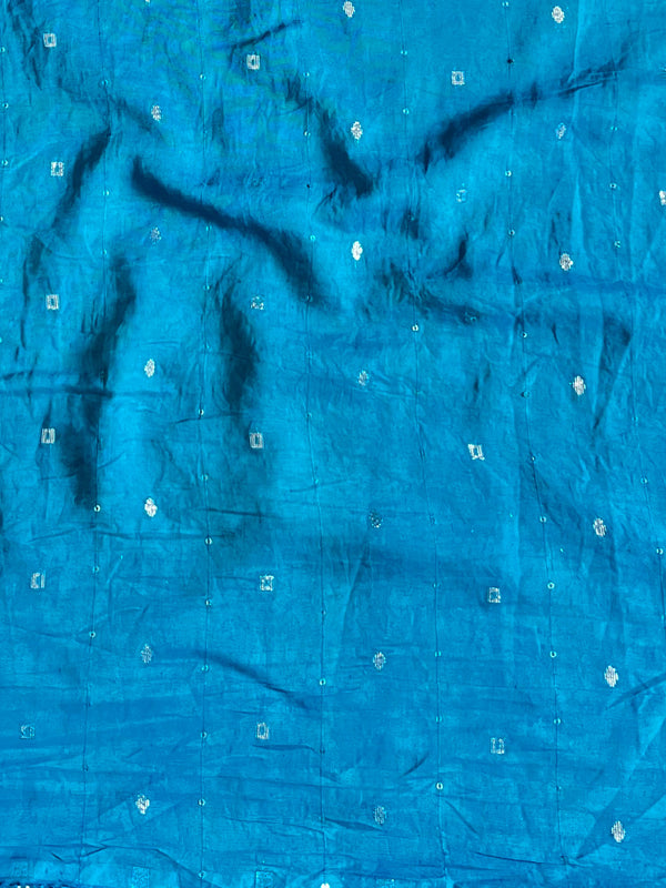 Banarasee Chiffon Embroidered With Bandhani Print Saree-Blue