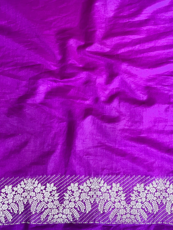 Banarasee Handwoven Katan Silk Saree Zari Border With Lace-Violet