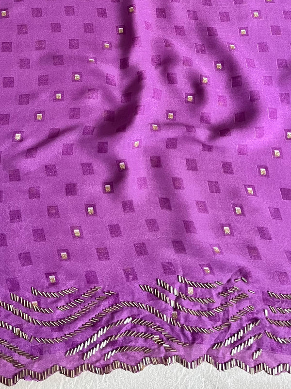 Banarasee Chiffon Lahariya Design Saree With Cutdana Border-Purple