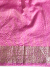 Banarasee Handwoven Plain Tissue Saree Zari Border With Lace-Pink