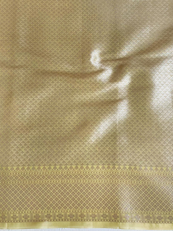 Banarasee Cotton Silk Zari Border & Buti Saree-Yellow