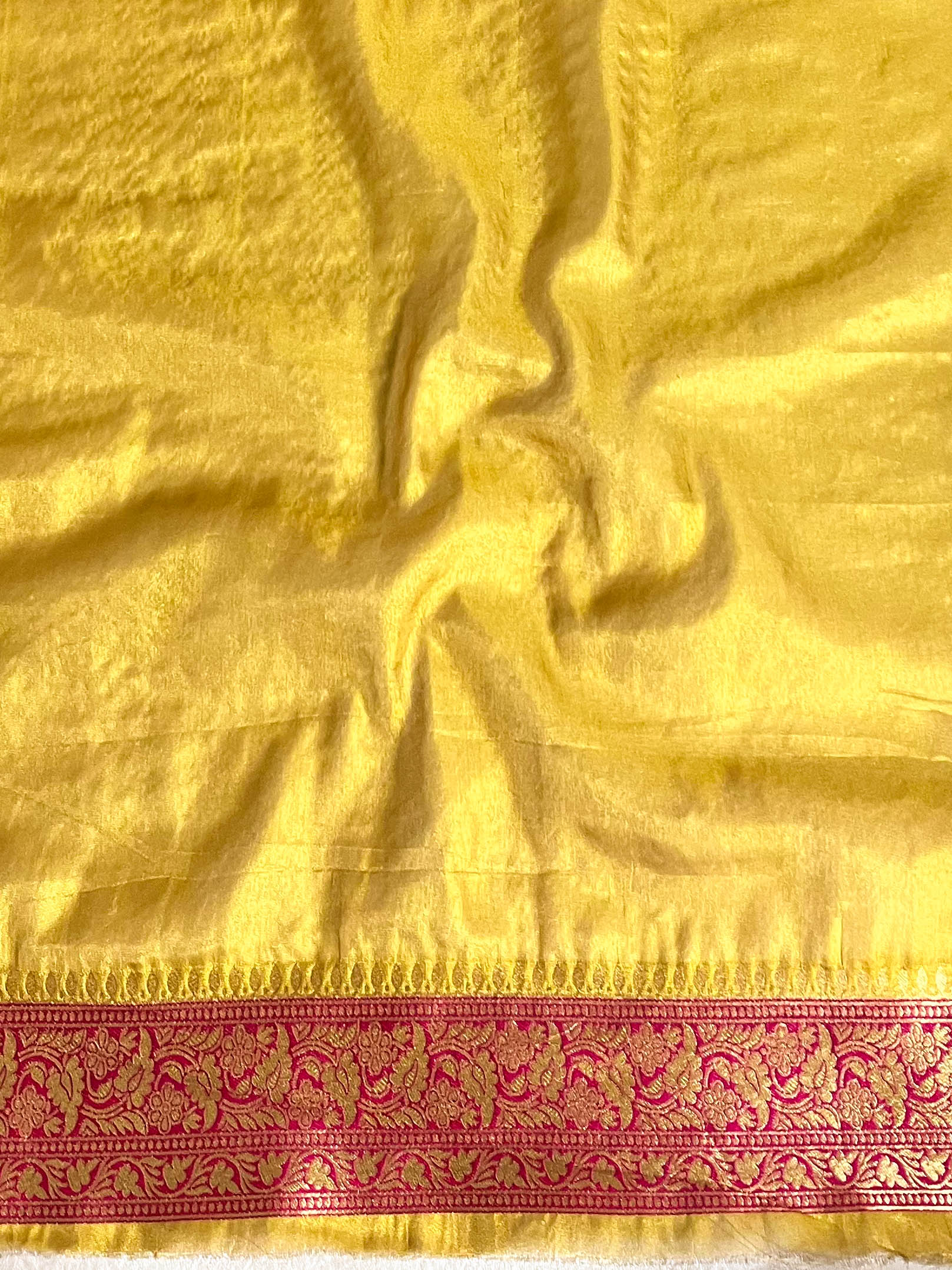 Banarasee Tissue Saree Buta Design With Zari Border-Yellow & Pink