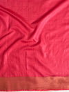 Banarasee Katan-Silk Plain Saree With Antique Zari Border-Pink