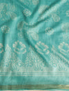 Banarasee Katan-Silk Block Print Saree With Gold Border-Tarquoise Blue