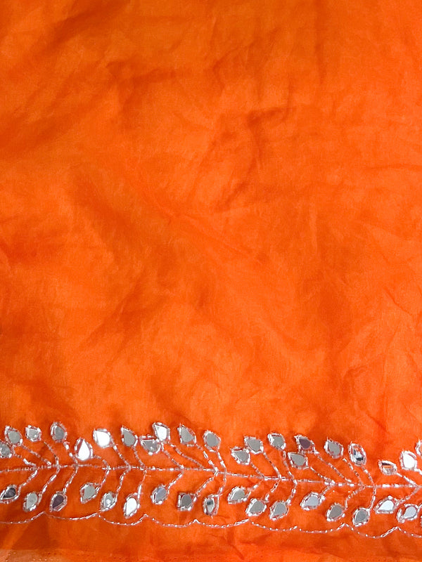 Banarasee Organza Silk Shibori Dyed Hand-work Scallop Border Saree-Yellow & Orange