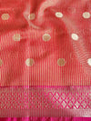 Banarasee Cotton Silk Kota Checks Saree With Zari Design-Silver & Pink