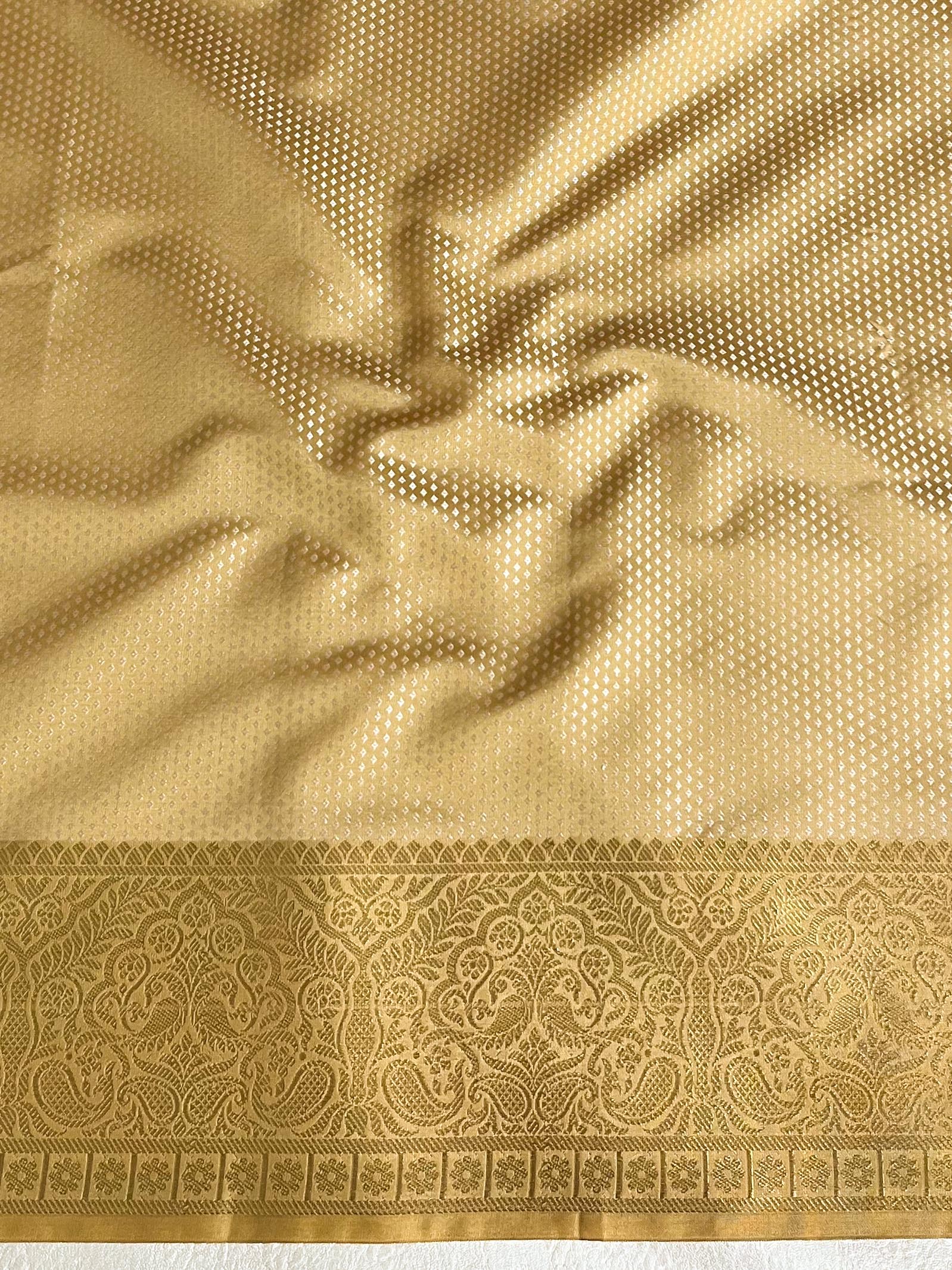 Banarasee Handwoven Gold Zari Tissue Saree-Gold