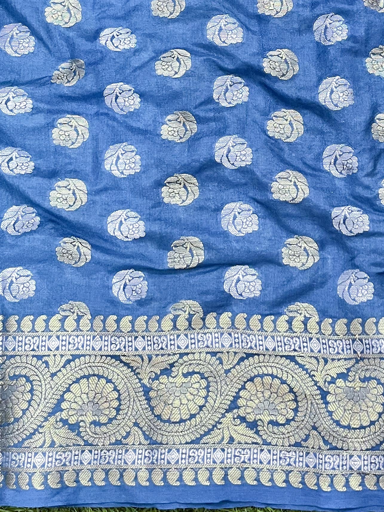 Banarasee Handwoven Georgette Saree Zari Design With Lace-Light Blue