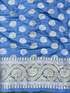 Banarasee Handwoven Georgette Saree Zari Design With Lace-Light Blue