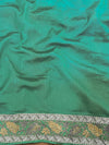 Banarasee Handwoven Georgette Saree Zari Design With Lace-Teal Green