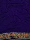 Banarasee Handwoven Georgette Saree Zari Design With Lace-Deep Blue