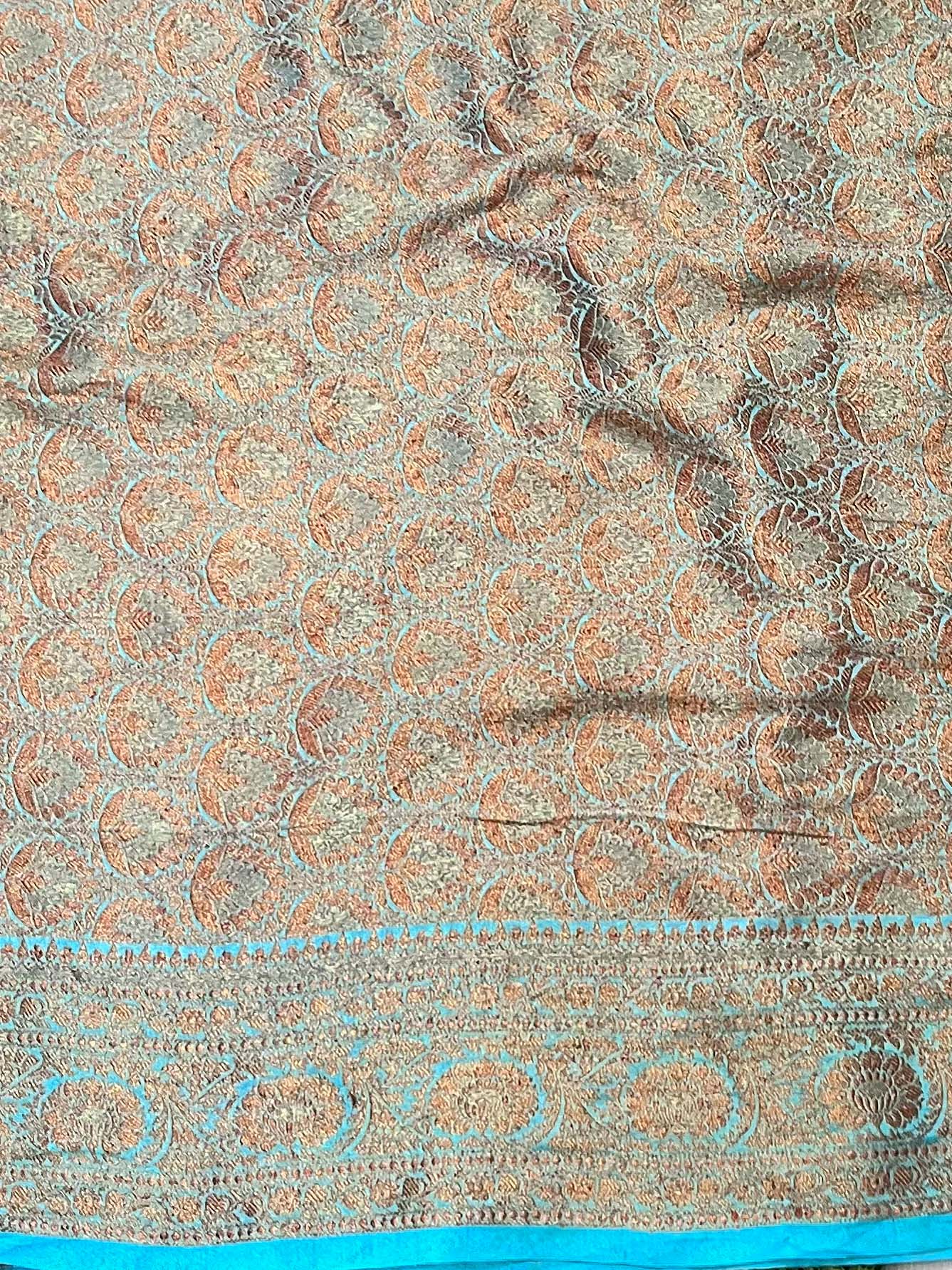 Banarasee Semi-Georgette Saree Antique Zari Border Design-Light Blue