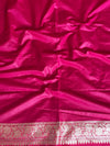 Banarasee Semi-Katan Silver Zari Border Saree With Lace-Pink