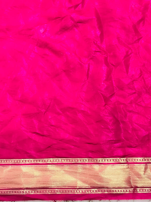 Banarasee Handwoven Semi Silk Plain Saree With Zari Border-Pink