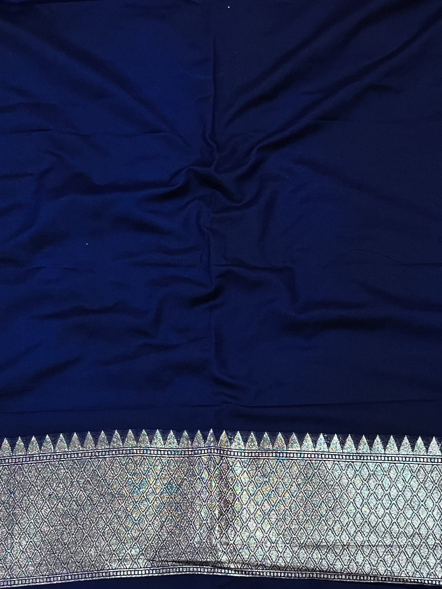 Banarasee Semi-Katan Silver Zari Border Saree With Lace-Blue