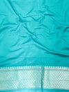 Banarasee Semi-Katan Silver Zari Border Saree With Lace-Turquoise Blue