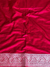 Banarasee Semi-Katan Silver Zari Border Saree With Lace-Maroon