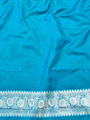 Banarasee Semi-Katan Heavy Silver Zari Jaal Saree With Lace-Blue