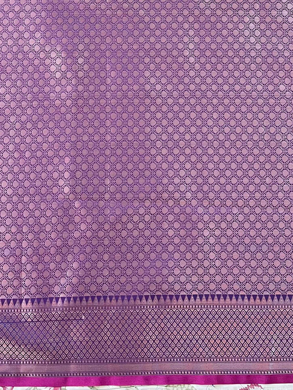 Banarasee Handwoven Semi Silk Saree With Zari Buti Design-Violet (Dual Tone)