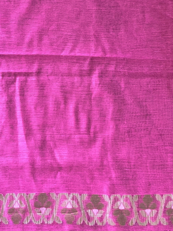 Banarasee Cotton Silk Saree Zari Buta Design & Contrast Border-Purple