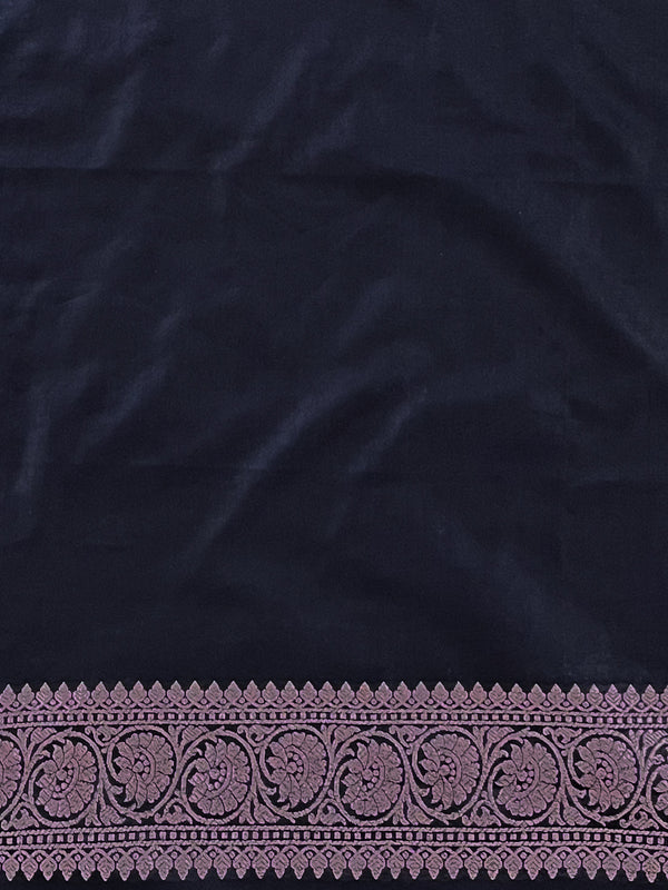 Banarasee Semi-Katan Heavy Zari Jaal Saree With Lace-Black