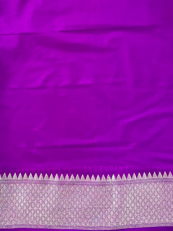 Banarasee Semi-Katan Silver Zari Border Saree With Lace-Violet