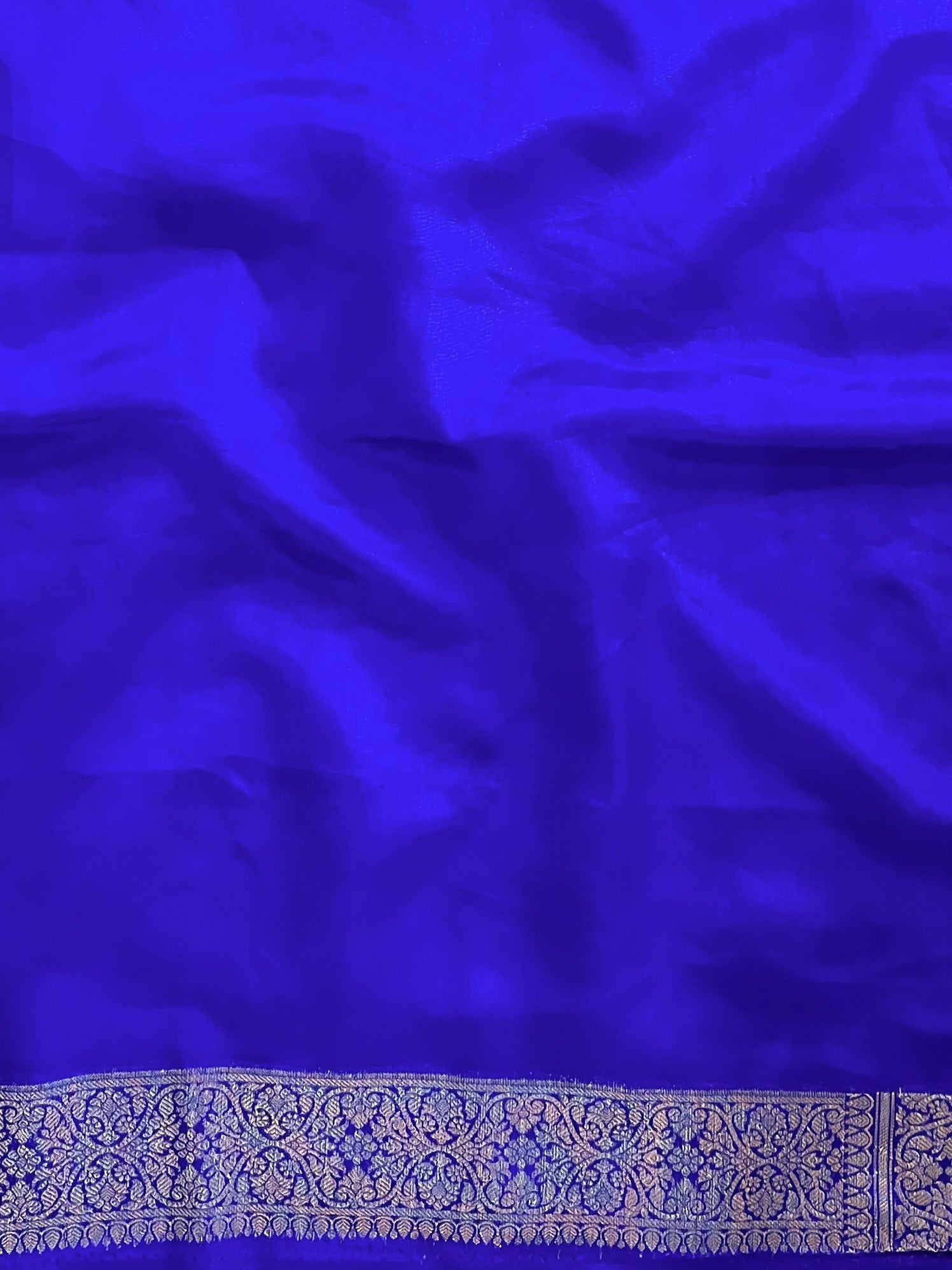 Banarasee Handwoven Semi Silk Saree With Zari Border-Royal Blue