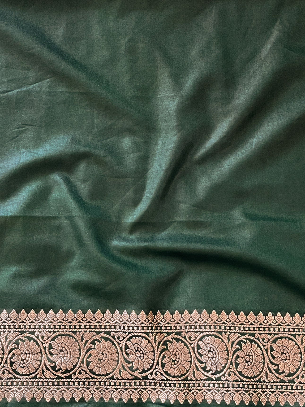 Banarasee Semi-Katan Heavy Zari Jaal Saree With Lace-Green