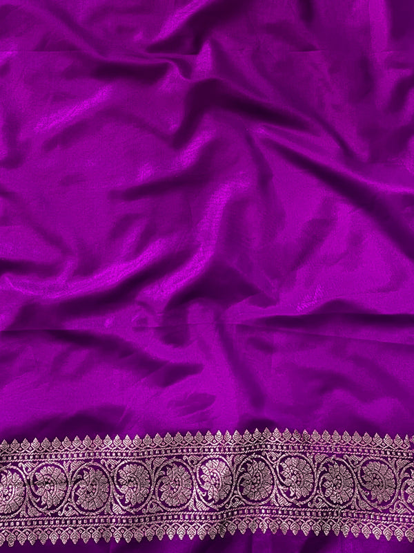 Banarasee Semi-Katan Heavy Zari Jaal Saree With Lace-Violet