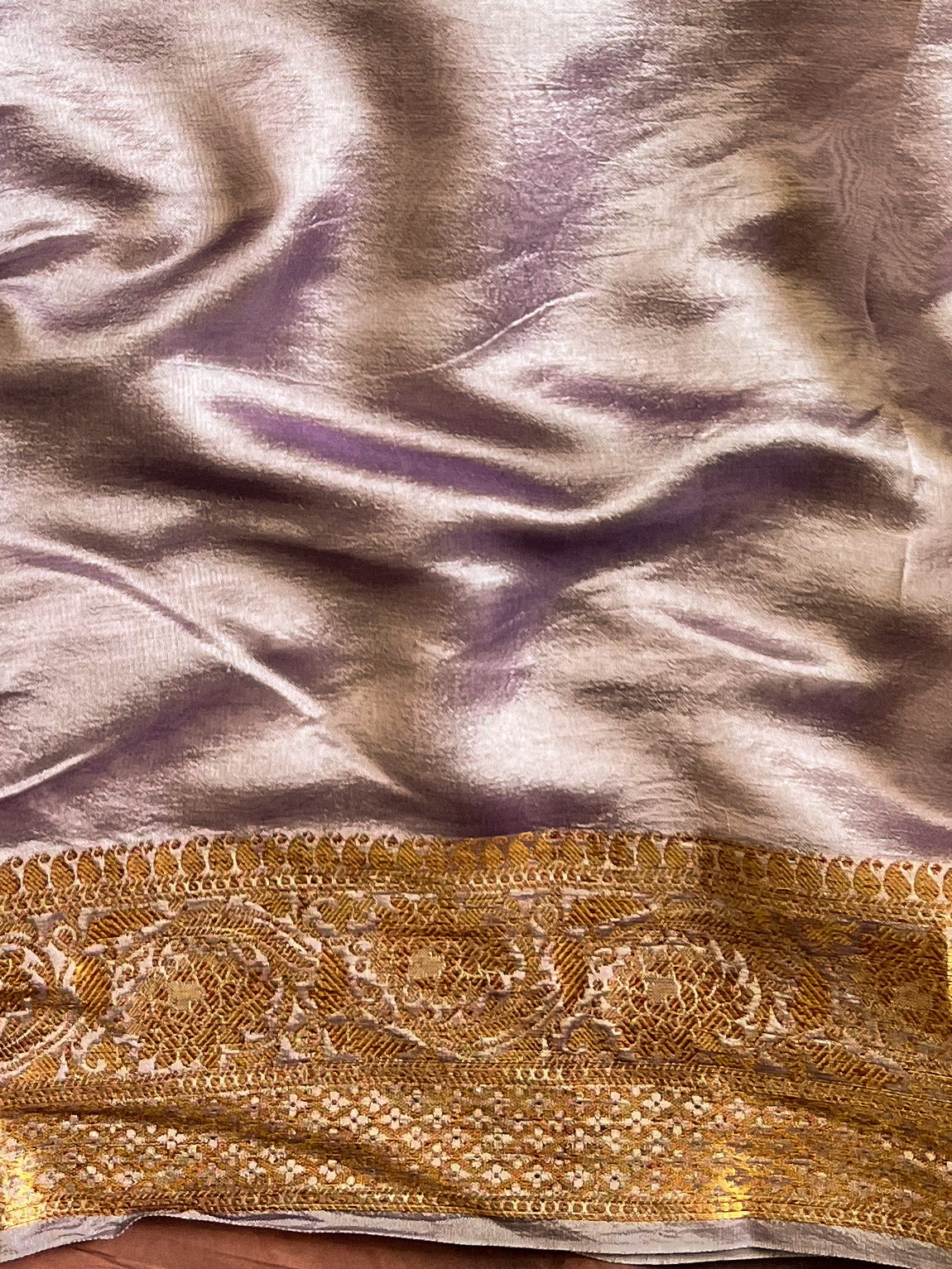 Banarasee Handloom Pure Dupion Saree With Antique Zari Border With Meena Design-Lavender