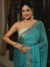 Banarasee Chiffon Bandhani Print Saree & Hand Work With Contrast Blouse-Blue