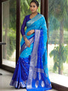 Banarasee Organza Saree With Silver Zari Design & Dual Color-Blue