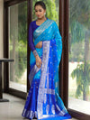 Banarasee Organza Saree With Silver Zari Design & Dual Color-Blue