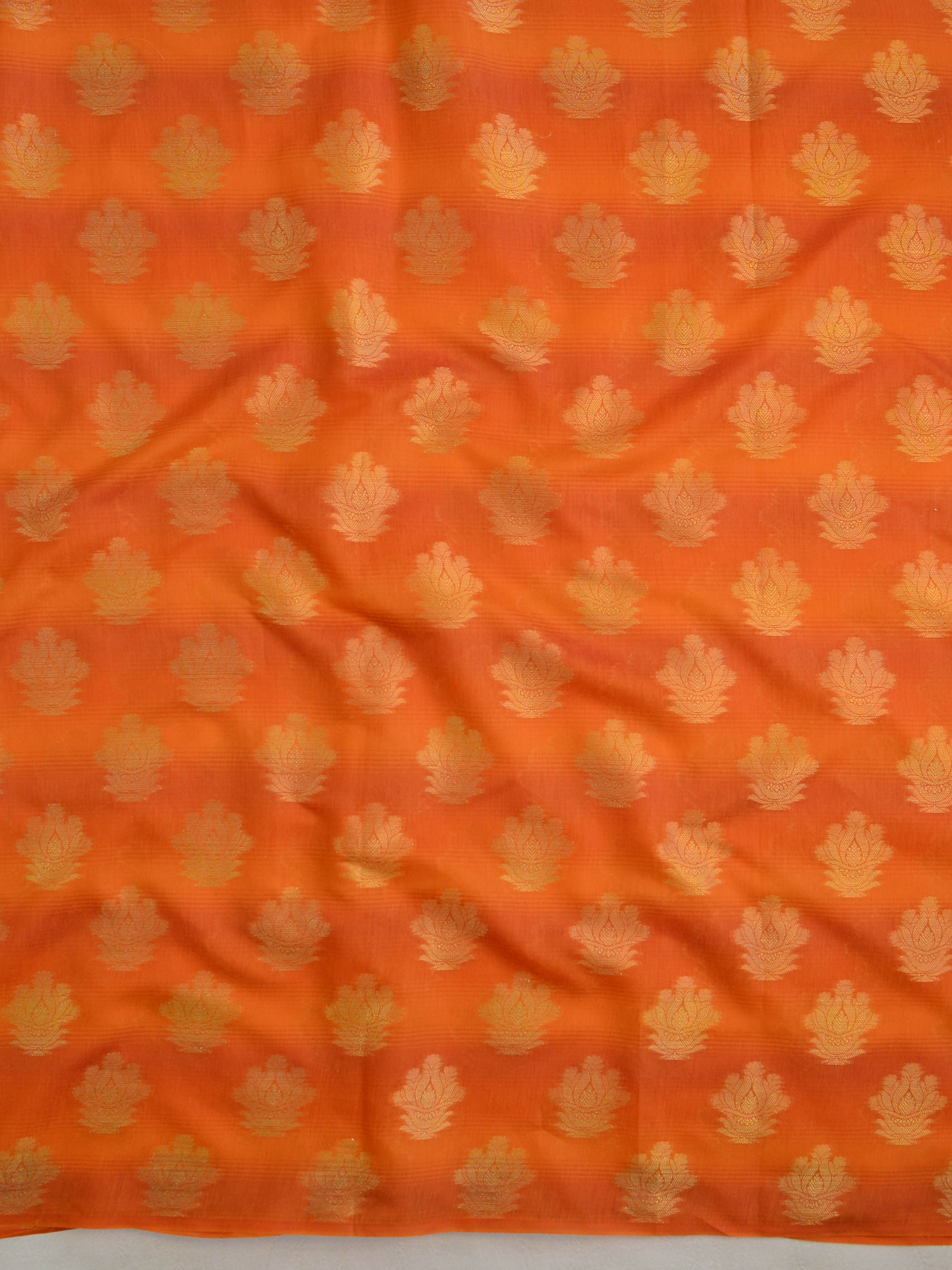 Banarasee Chanderi Cotton Stripes Salwar Kameez Fabric With Dupatta-Orange