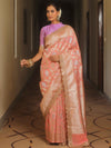 Banarasee Handwoven Georgette Saree Zari Jaal Design With Lace-Pink