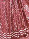 Handloom Mul Cotton Hand-Block Print Saree-Maroon