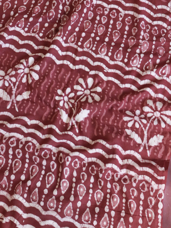 Handloom Mul Cotton Hand-Block Print Saree-Maroon