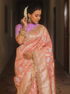 Banarasee Handwoven Georgette Saree Zari Jaal Design With Lace-Pink