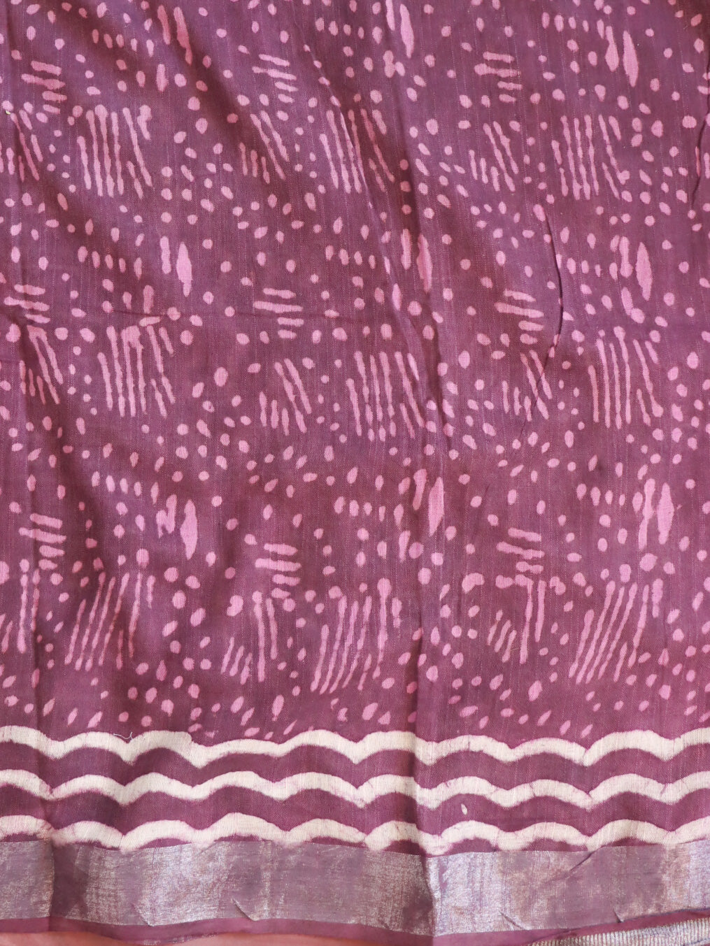 Linen Cotton Bagru Hand-Block Printed Saree-Purple