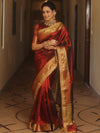 Banarasee Handwoven Plain Tissue Saree Zari Border With Lace-Maroon