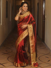 Banarasee Handwoven Plain Tissue Saree Zari Border With Lace-Maroon