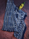 Linen Cotton Bagru Hand-Block Printed Saree-Blue