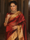 Banarasee Handwoven Plain Tissue Saree Zari Border With Lace-Maroon