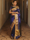 Banarasee Handwoven Plain Tissue Saree Zari Border With Lace-Royal Blue