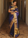 Banarasee Handwoven Plain Tissue Saree Zari Border With Lace-Royal Blue