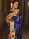 Banarasee Handwoven Plain Tissue Saree Zari Border With Lace-Royal Blue