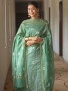 Banarasee Cotton Embroidered Salwar Kameez Fabric With Kota Check Dupatta Set-Olive Green