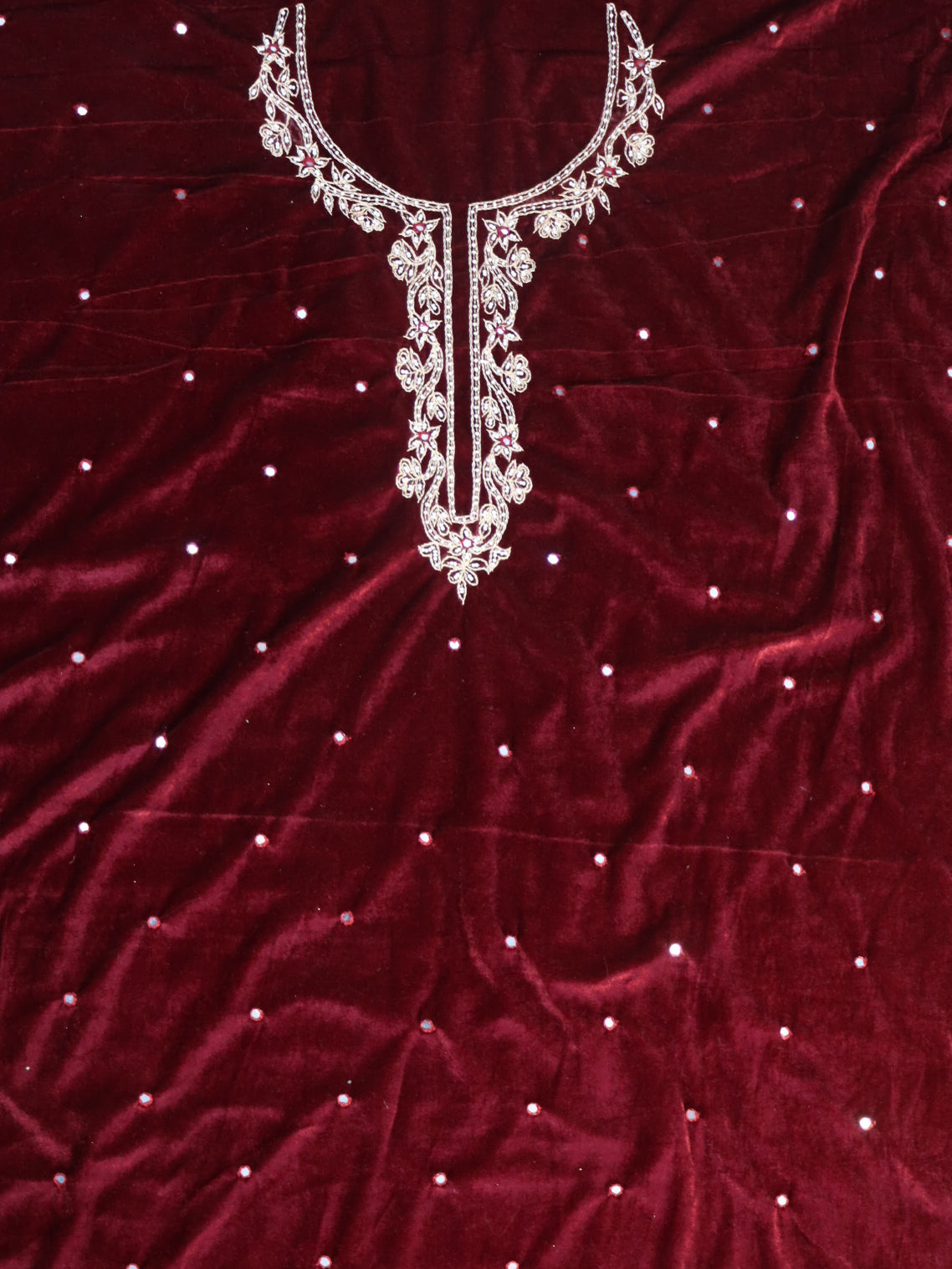 Banarasee Hand-Embroidered Velvet Salwar Kameez With Dupatta Set-Maroon