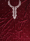 Banarasee Hand-Embroidered Velvet Salwar Kameez With Dupatta Set-Maroon